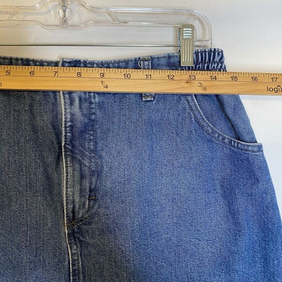 Vintage Lee Denim Midi Skirt Sz 16 Blue Medium Wash Elastic Waist Modest Grunge - Picture 3 of 9